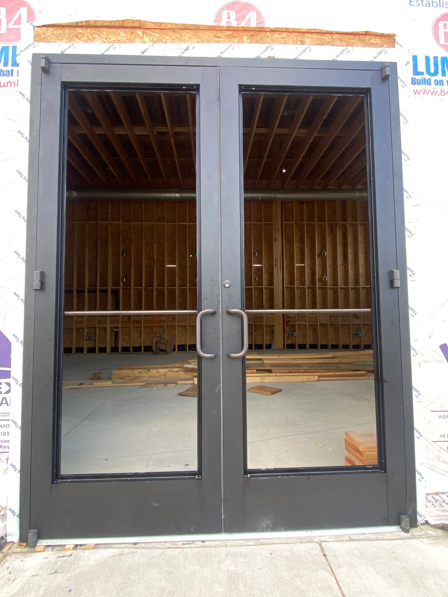 COMMERCIAL ALUMINUM 6 X 7 DOUBLE DOOR AND FRAME MEDIUM STYLE